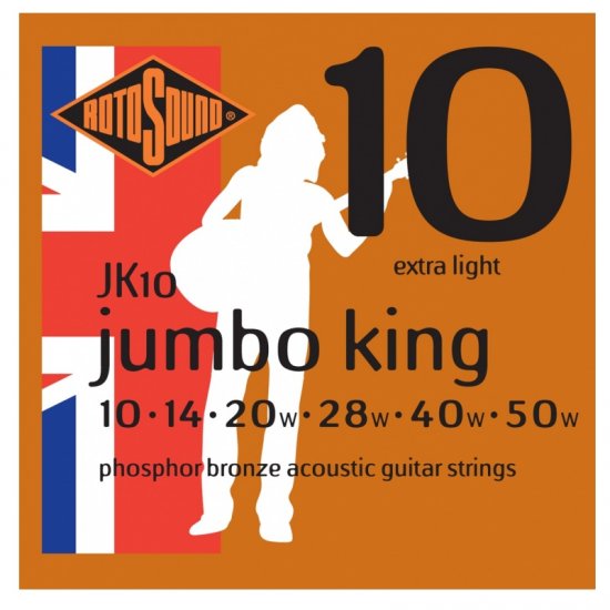 Rotosound Jumbo King JK10, Phosphor Bronze Acoustic Guitar Strings,10-50